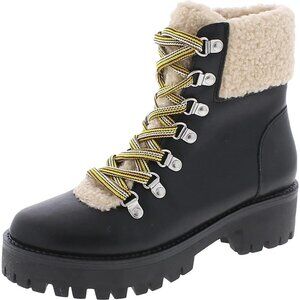 New Steve Madden Aniko Faux Fur Lace Up Faux Leather Winter Combat Boots